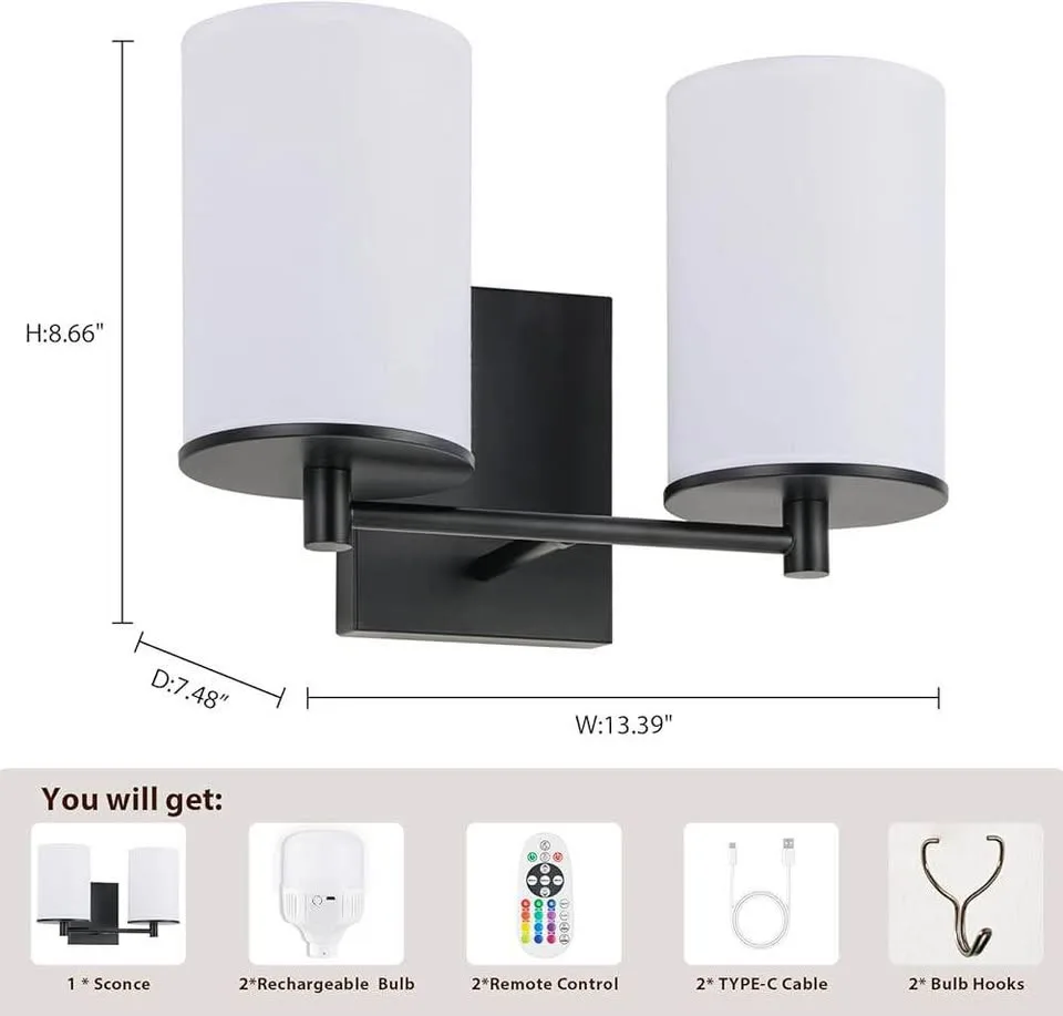 Dual Light Fixture, Rechargeable Battery Operated, Black image indicator(5)