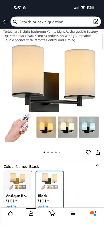 Dual Light Fixture, Rechargeable Battery Operated, Black image indicator(6)