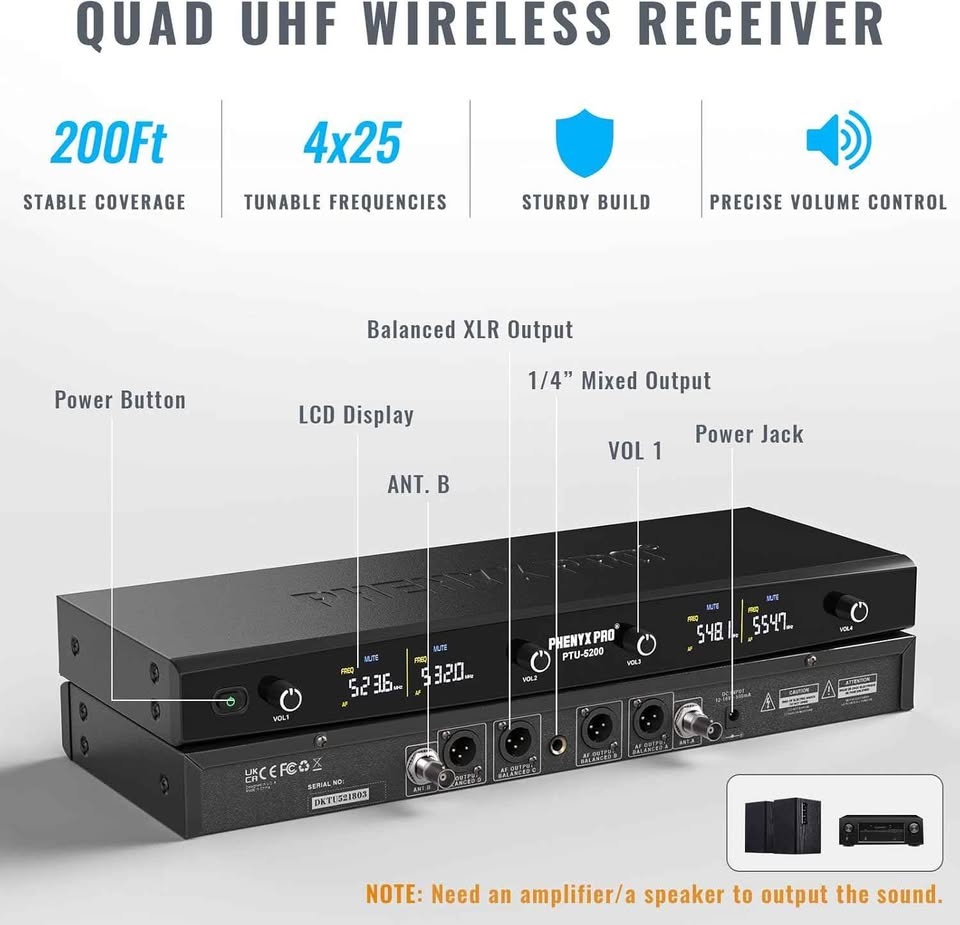 Phenyx Pro 4-Channel Wireless Mic System (PTU-5200-4B) - photo 4