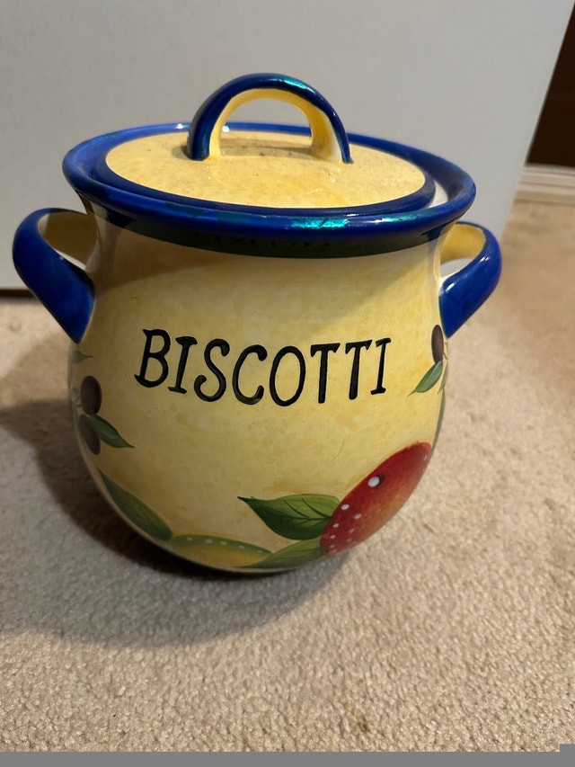 BISCOTTI yellow ceramic jar (Good condition) $20 firm - photo 2