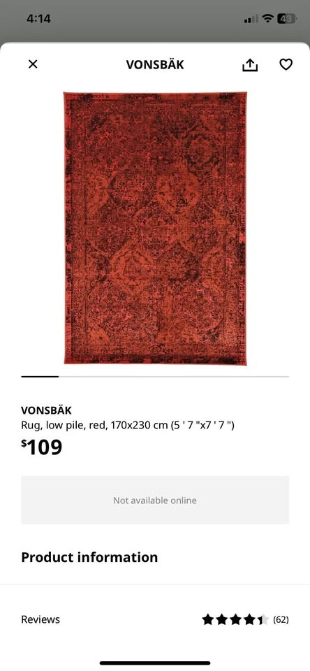 IKEA VONSBAK Area Rug — Moving Sale Toronto