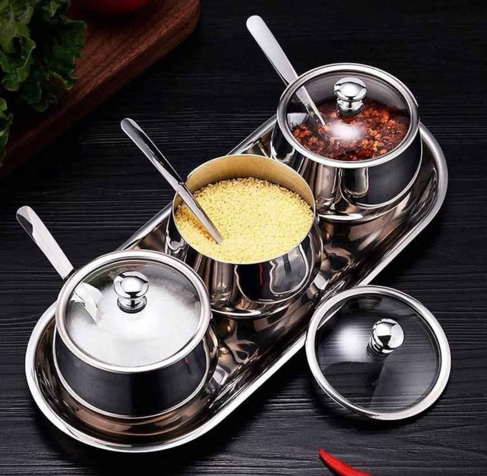 Brand new stainless steel durable seasoning set with glass lid a - photo 4