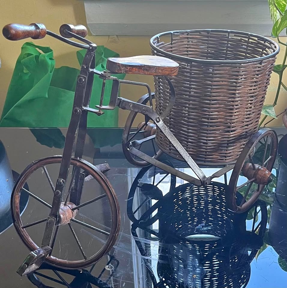 Vintage Metal Tricycle with Wicker Basket