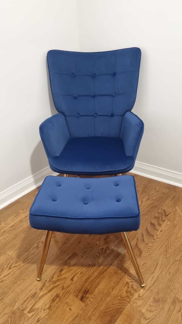 Blue Armchair with Foot Stool (like new)
