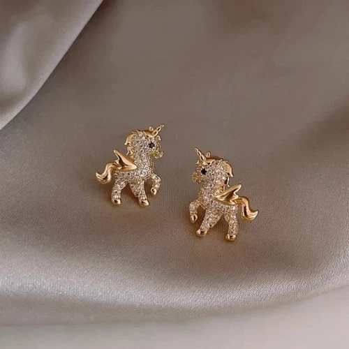 Unicorn Stud Earrings Crystal Fashion Earrings for Women Girl Ea