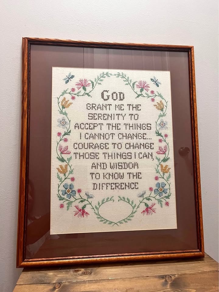 Vintage Cross Stitch "God Grant Me Serenity" Large 20" X 24 1/2"