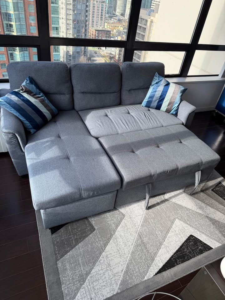 Grey Sectional Sofa Bed + Rug + Pillows (Condo Size) - photo 2
