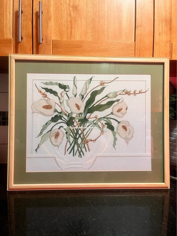 Finished Framed Calla Lily Vase Cross Stitch Candamar, 1989