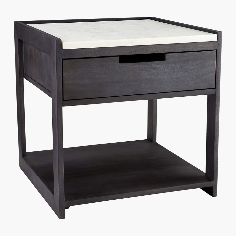 Pair of CB2 Tux Dark Wood & Marble Top Nightstands - photo 2