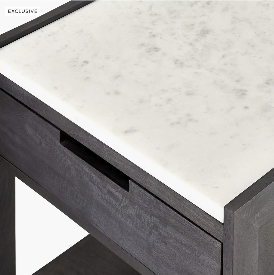 Pair of CB2 Tux Dark Wood & Marble Top Nightstands - photo 4