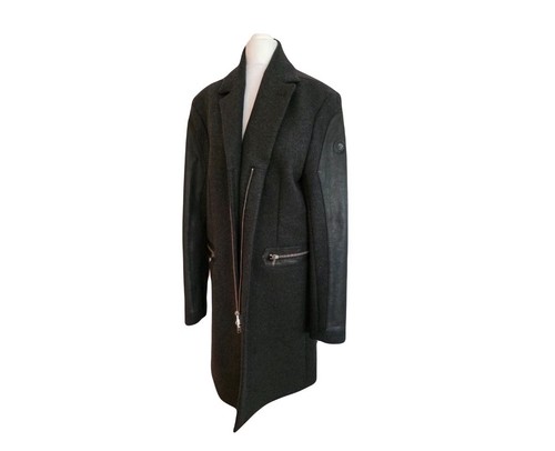 DIESEL Vintage Unisex Overcoat Blazer-Style Black Wool & Leather - photo 2