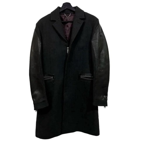 DIESEL Vintage Unisex Overcoat Blazer-Style Black Wool & Leather - photo 3