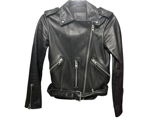 All Saints BALFERN LEATHER BIKER JACKET Black Biker Jacket Size - photo 4