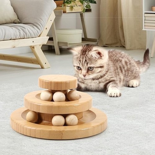Interactive Wooden Cat Toy with Roller Ball