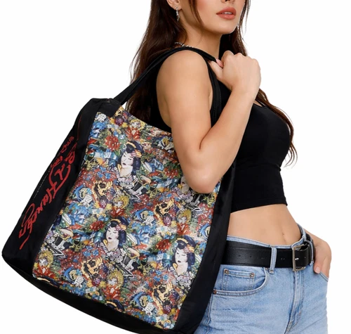 Ed Hardy Vintage Tote Bag Y2K Graphic Print Tattoo Style