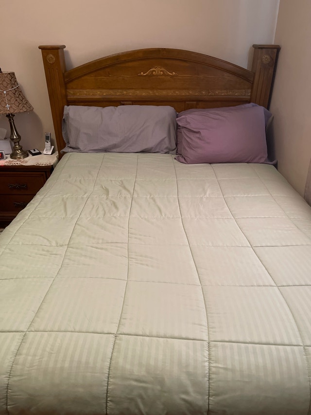 Wooden Queen Bed with Mattress and Box Spring