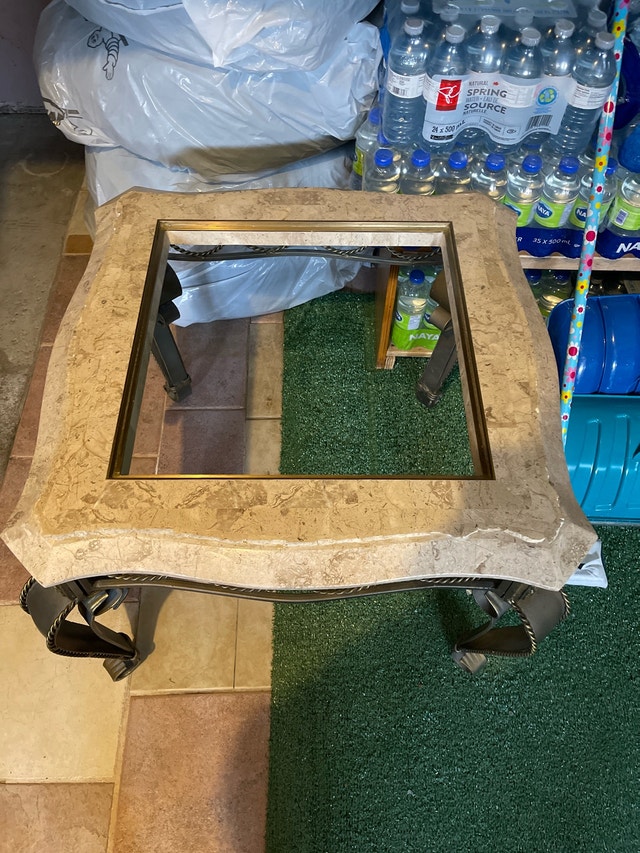 Marble-Look Coffee Table with Ornate Metal Legs