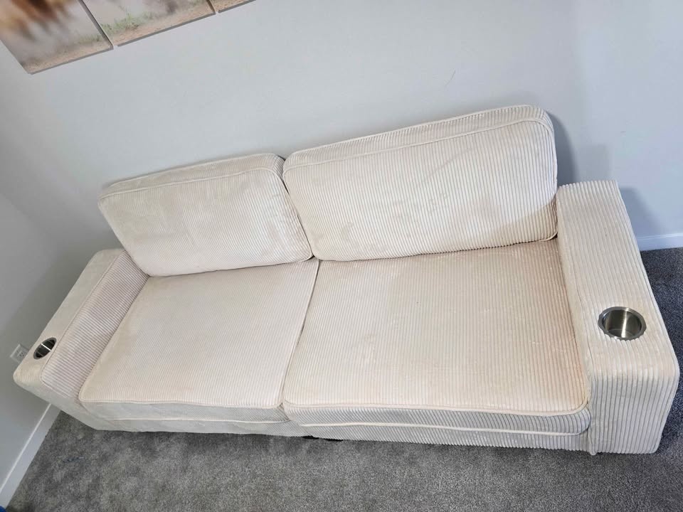 Fabric 3 Seater Sofa with Spring Cushion and Cup Holder - photo 4