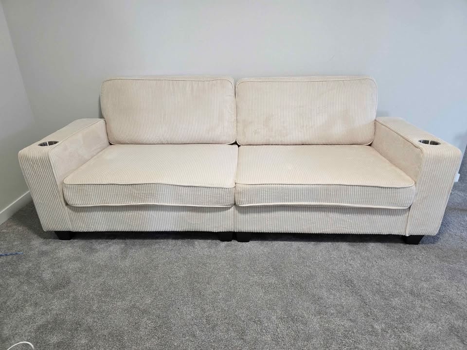 Fabric 3 Seater Sofa with Spring Cushion and Cup Holder - photo 5