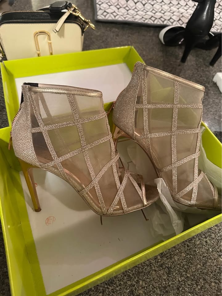 Ted Baker Xstal Rose Gold Mesh Heels - Size 8