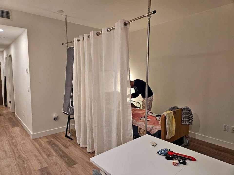 Privacy Curtain with Room Divider Rod/Natural Linen Curtains 84