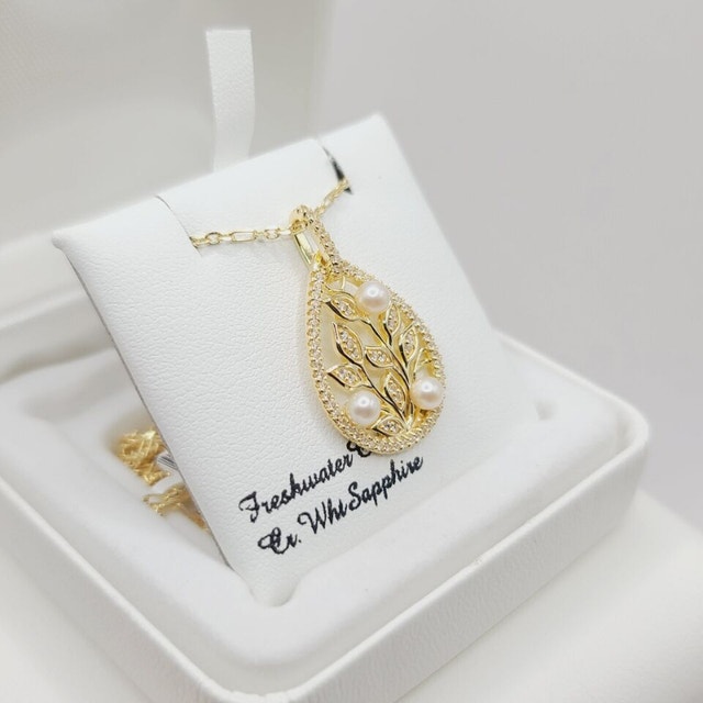 18k Gold Over Sterling Silver Pearl & White Sapphire Necklace - photo 2