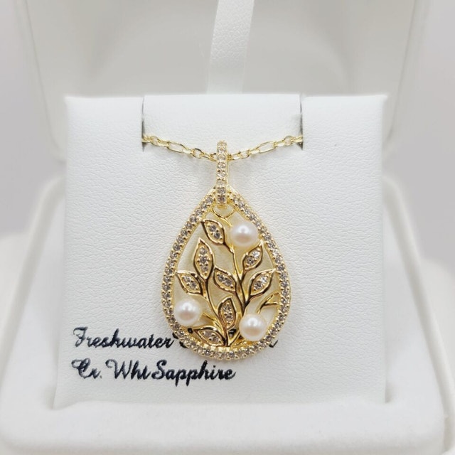 18k Gold Over Sterling Silver Pearl & White Sapphire Necklace - photo 4