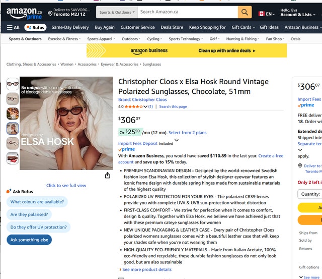 Christopher Cloos Women's Vintage Polarized Chocolate Sunglasses - photo 2