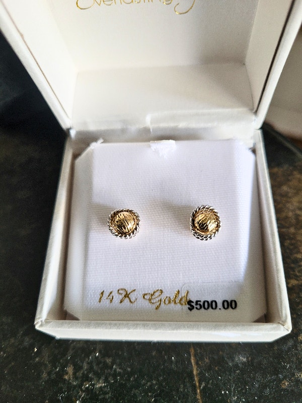 FOREVER 14K Gold Two Tone Ball Stud Earrings