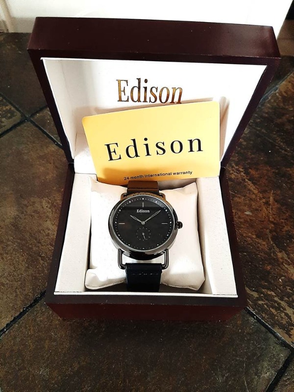 Edison Women's Sub Dial Black Leather Watch