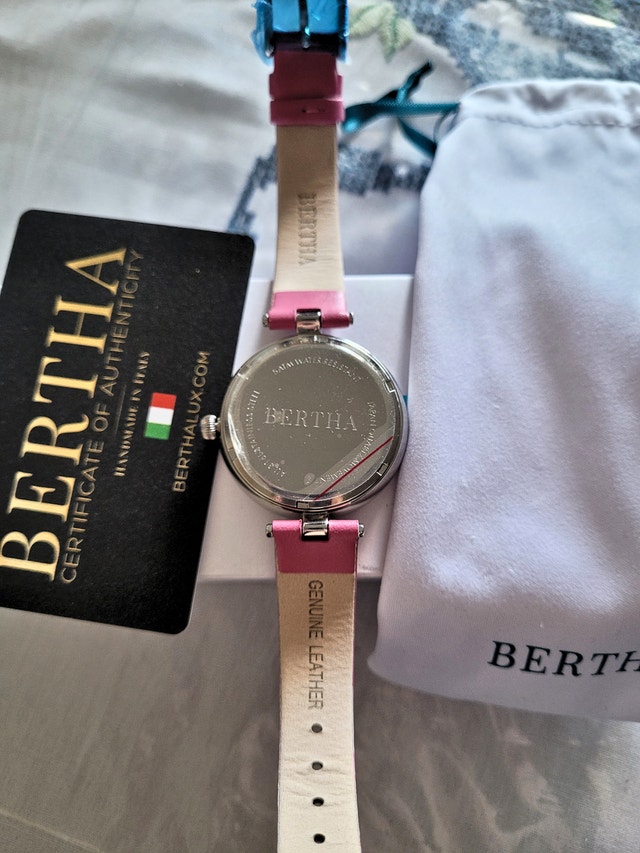 Bertha Women's 3D Angel Wings Pink Leather Watch - photo 3