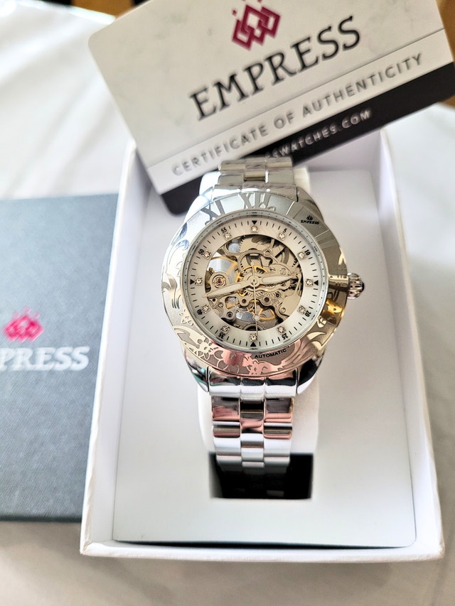 Empress Godiva Women's Jeweled Automatic Silver Watch