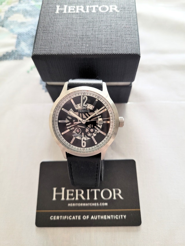 Heritor Men's Automatic Skeleton Dial Luminous Black Watch - photo 2