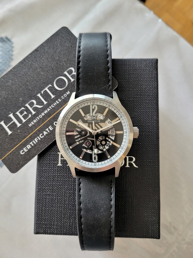 Heritor Men's Automatic Skeleton Dial Luminous Black Watch - photo 5