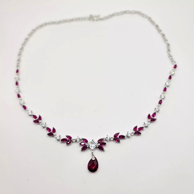 Sterling Silver 925 Red Ruby & White Sapphire Necklace - photo 2