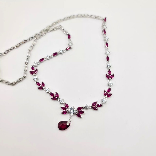 Sterling Silver 925 Red Ruby & White Sapphire Necklace - photo 3
