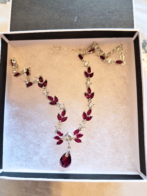 Sterling Silver 925 Red Ruby & White Sapphire Necklace - photo 4