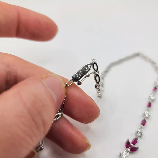 Sterling Silver 925 Red Ruby & White Sapphire Necklace - photo 5