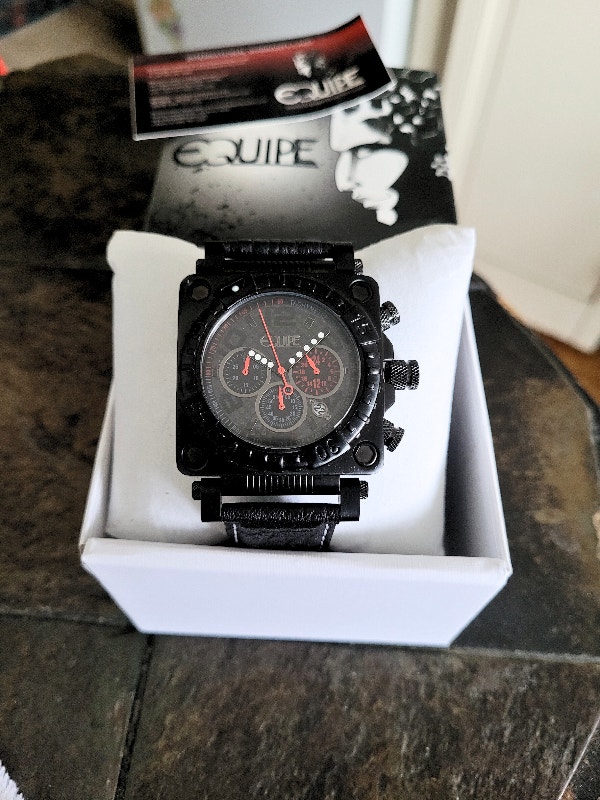 Equipe Gasket Men's Chronograph Leather Black Watch