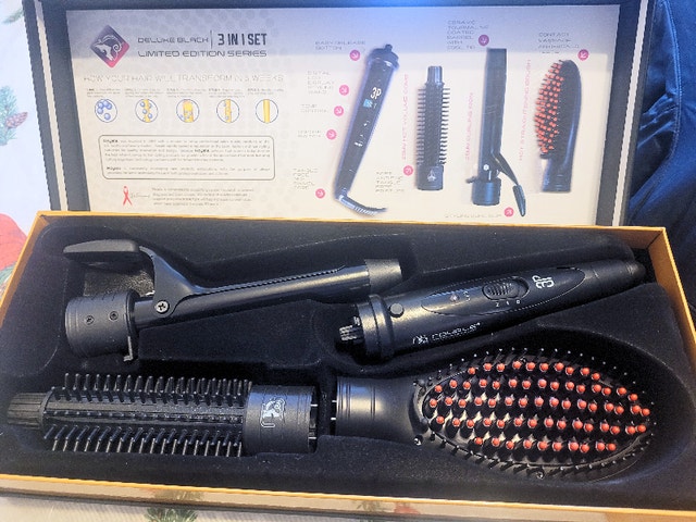 Royale USA Deluxe 3-in-1 Heated Styling Brush, Comb, Curler Set