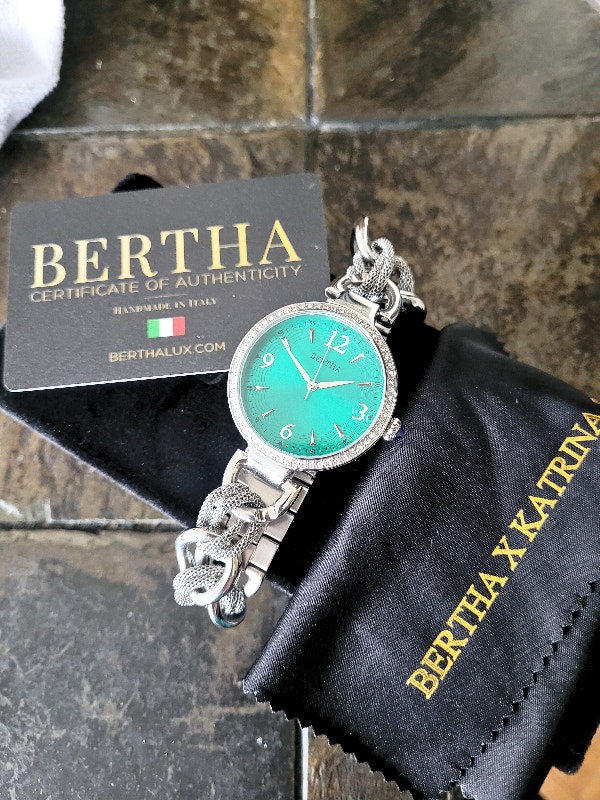 Bertha Women's Chain-Link Emerald Dial Watch - photo 2