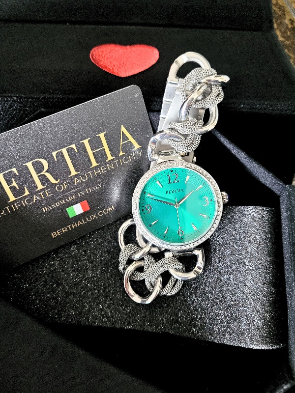Bertha Women's Chain-Link Emerald Dial Watch - photo 3