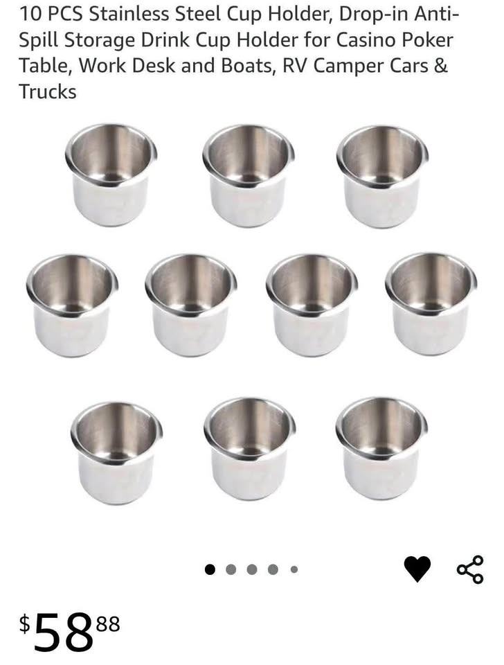 10x Stainless Steel Cup Holders - Poker Table, Boat, Car