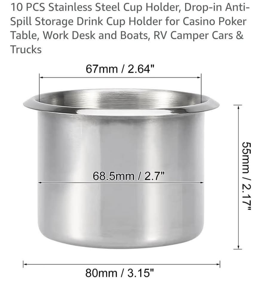 10x Stainless Steel Cup Holders - Poker Table, Boat, Car - photo 2