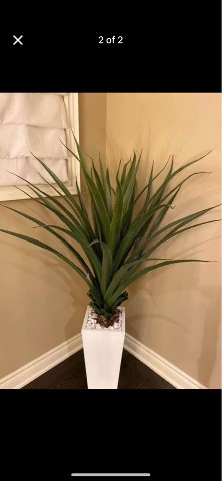 Nearly Natural 5ft Agave artificial plant in white tower planter
