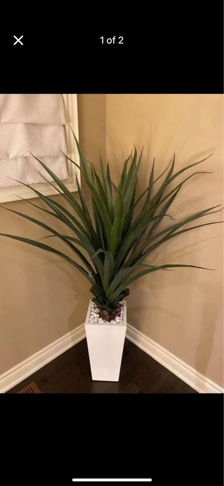 Nearly Natural 5ft Agave artificial plant in white tower planter - photo 2