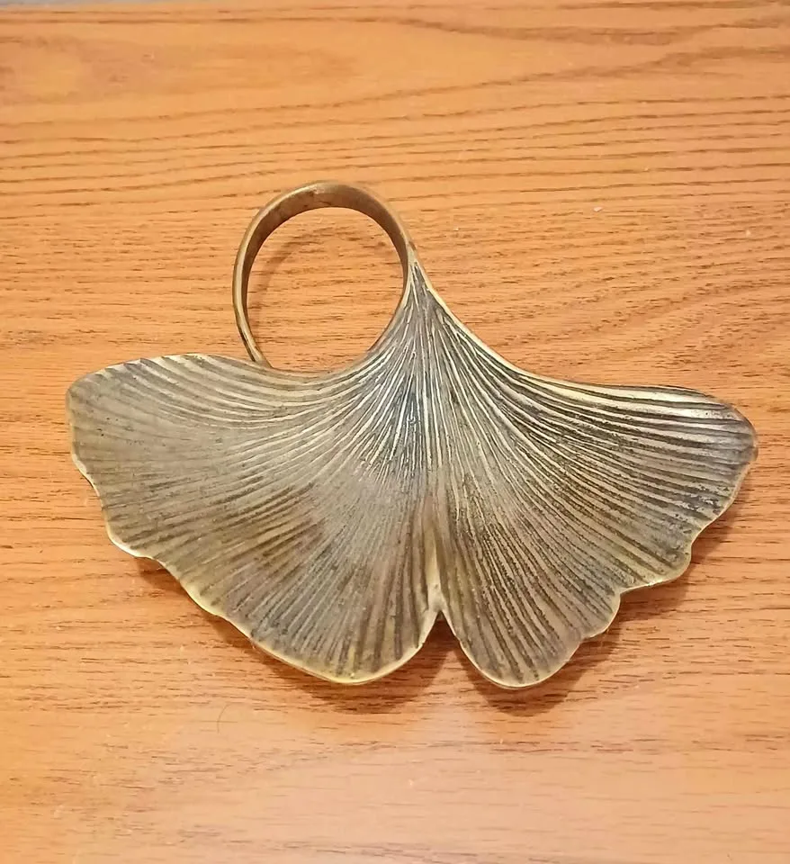 Unique Antique Handmade Signed Artist Brass Ginkgo Dish