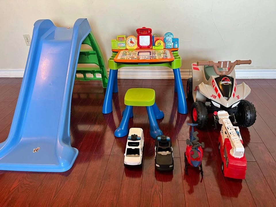 Kids Slide, VTech Learning Desk, Jurassic Park Ride-On ATV & Toy