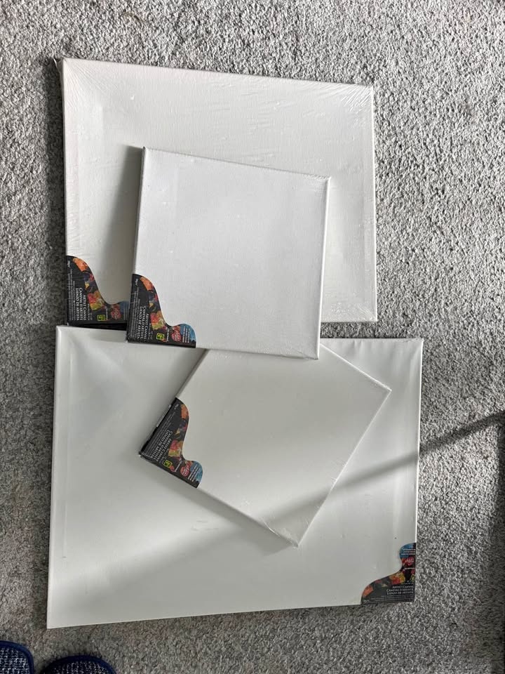 Multiple blank canvases of assorted size