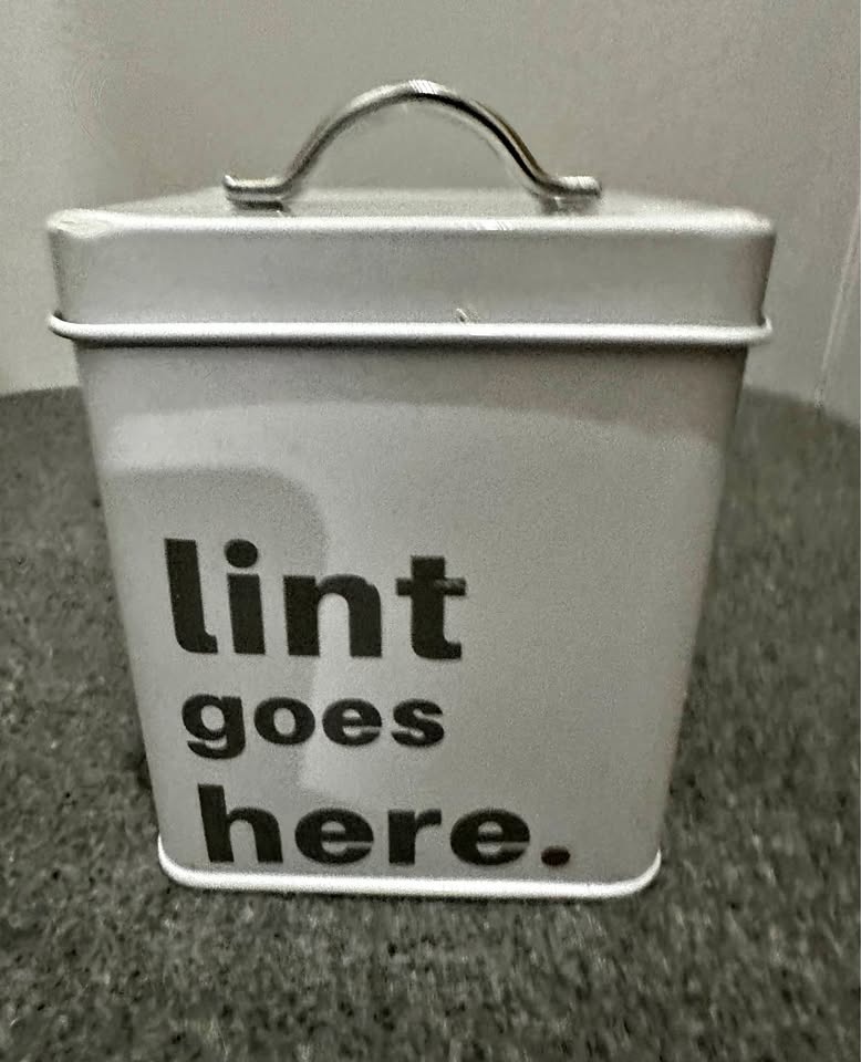 Robely Farmhouse White Metal Lint Bin w/ Lid - 'Lint Goes Here'